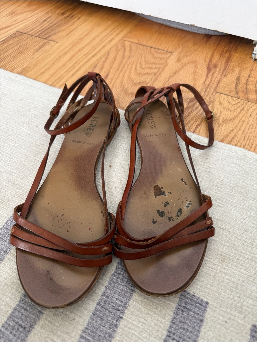 J. Crew Brown Strappy Leather Ankle-Strap Sandals